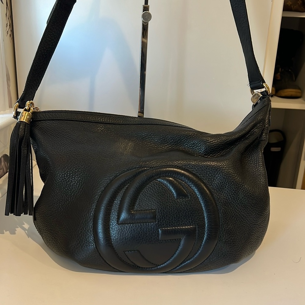Gucci Black Pebbled Leather Soho Crossbody with Tassel